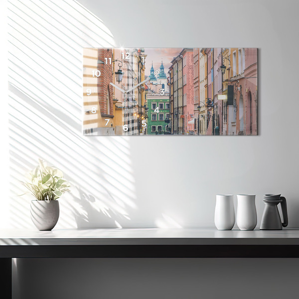 Glass wall clock rectangular Old Town in Warsaw