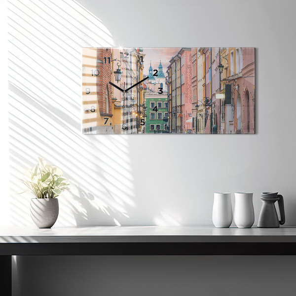 Glass wall clock rectangular Old Town in Warsaw