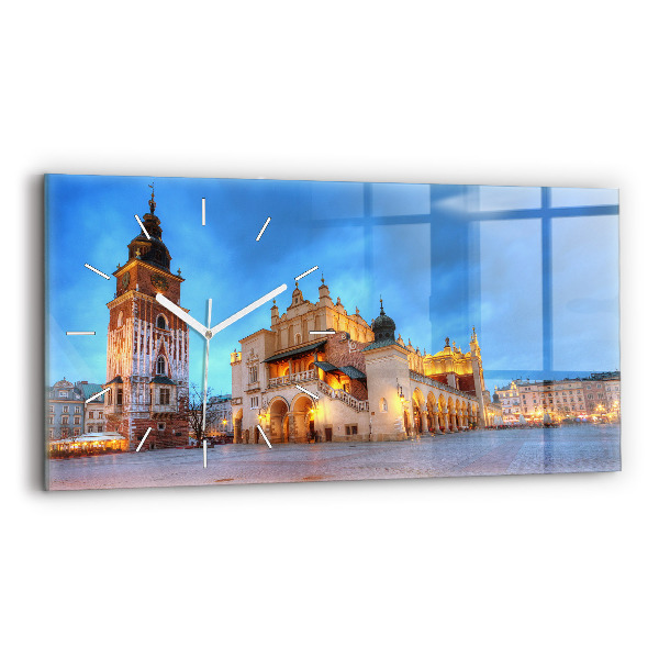 Glass wall clock rectangular Main Market Square in Krakow