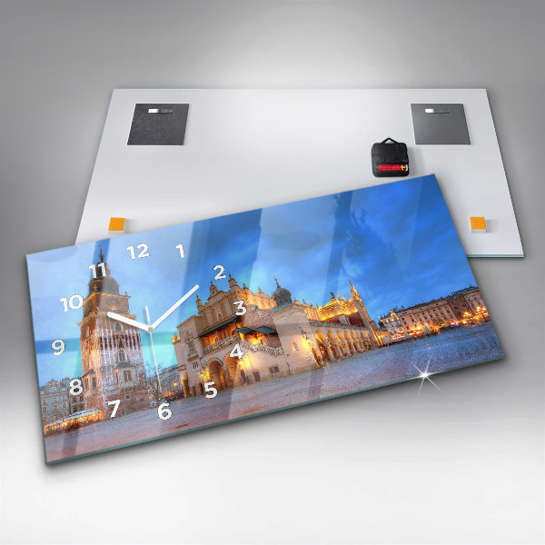 Glass wall clock rectangular Main Market Square in Krakow