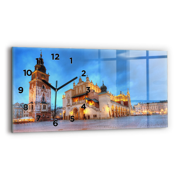Glass wall clock rectangular Main Market Square in Krakow