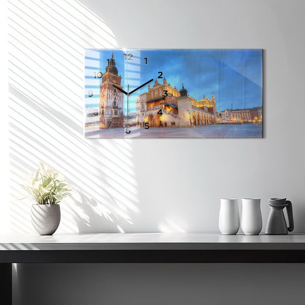Glass wall clock rectangular Main Market Square in Krakow