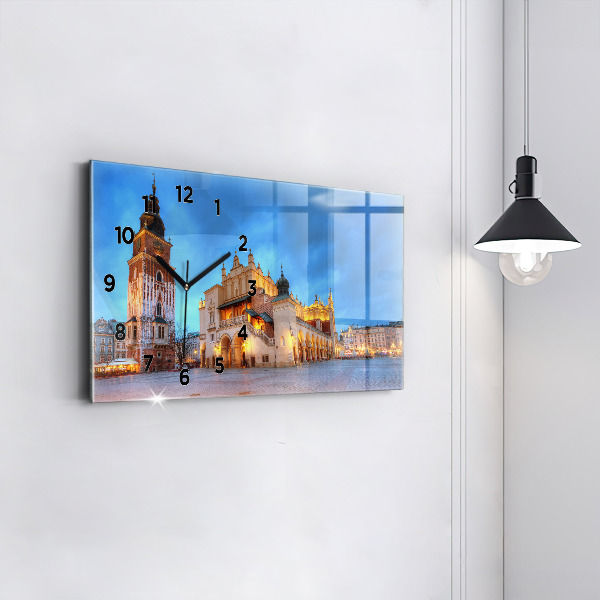 Glass wall clock rectangular Main Market Square in Krakow