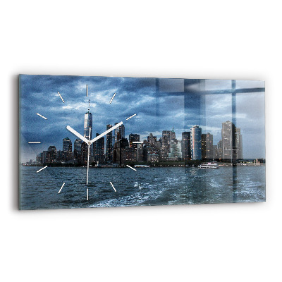 Glass wall clock rectangular New York City Panorama