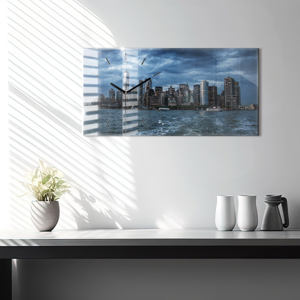 Glass wall clock rectangular New York City Panorama