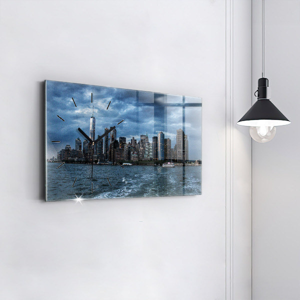 Glass wall clock rectangular New York City Panorama