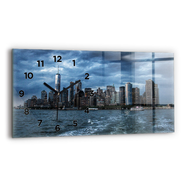 Glass wall clock rectangular New York City Panorama