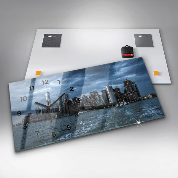 Glass wall clock rectangular New York City Panorama