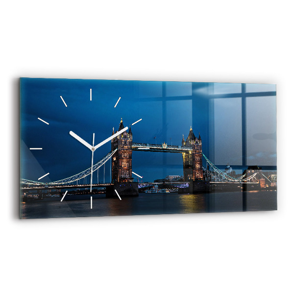 Glass wall clock rectangular Tower Bridge London at night