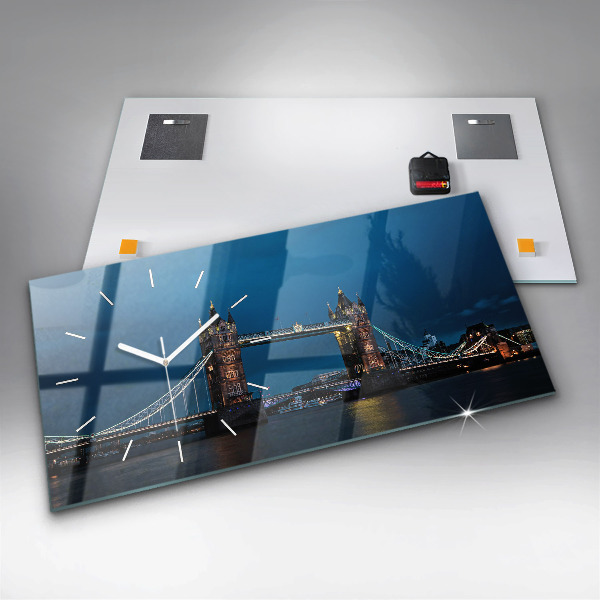 Glass wall clock rectangular Tower Bridge London at night