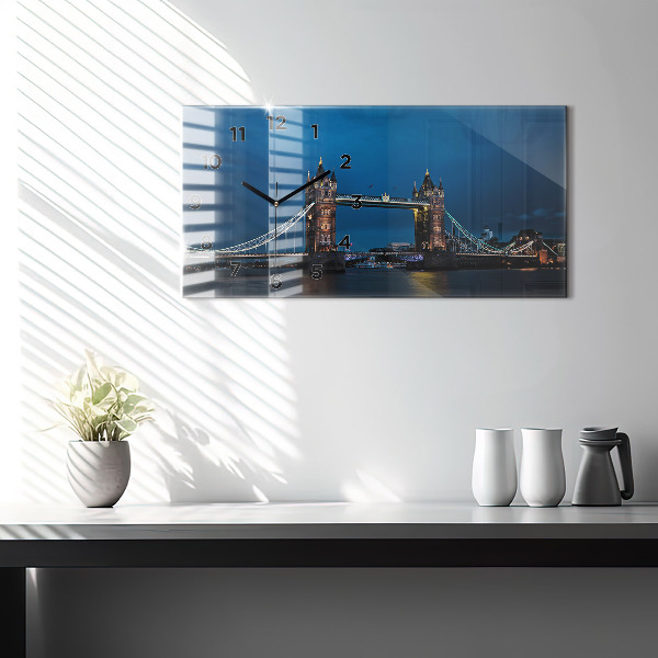 Glass wall clock rectangular Tower Bridge London at night