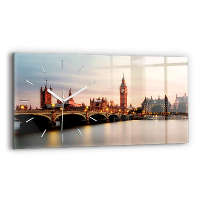 Glass wall clock rectangular Big Ben London panorama