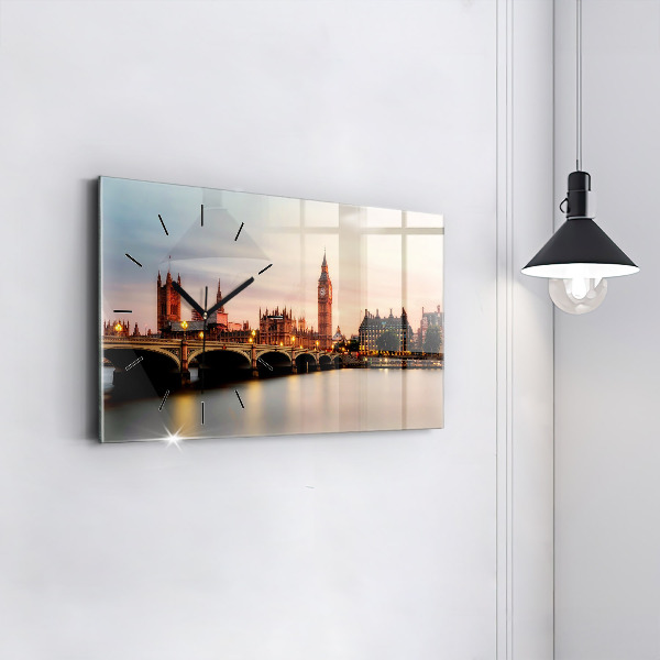Glass wall clock rectangular Big Ben London panorama