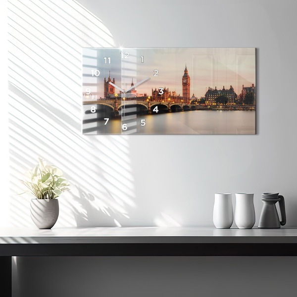 Glass wall clock rectangular Big Ben London panorama