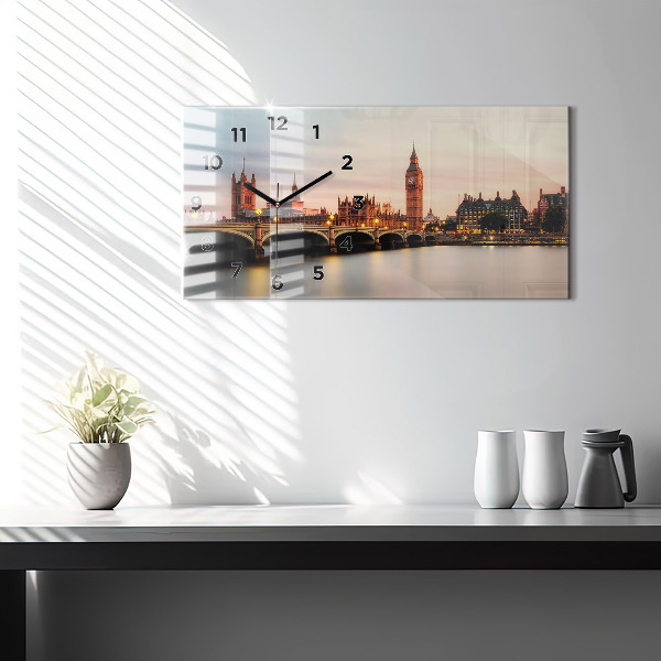 Glass wall clock rectangular Big Ben London panorama