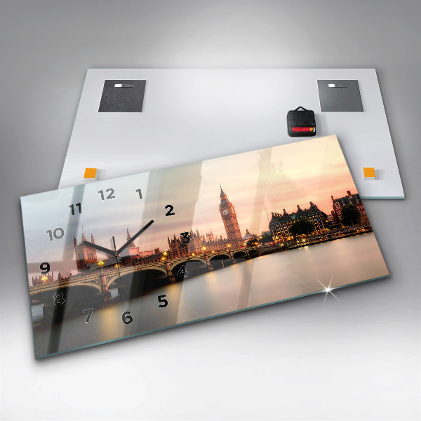 Glass wall clock rectangular Big Ben London panorama