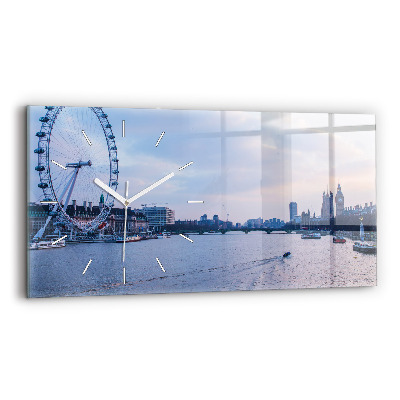 Glass wall clock rectangular London Eye city panorama