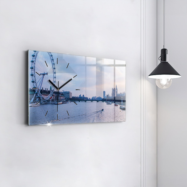 Glass wall clock rectangular London Eye city panorama
