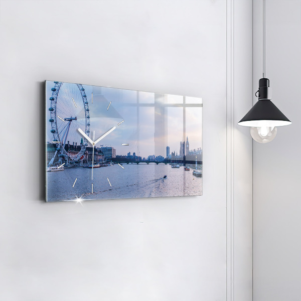 Glass wall clock rectangular London Eye city panorama
