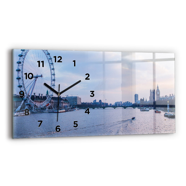 Glass wall clock rectangular London Eye city panorama