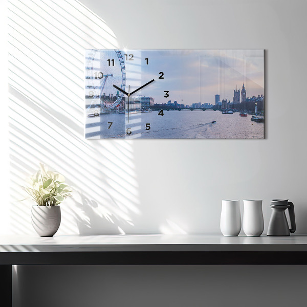Glass wall clock rectangular London Eye city panorama