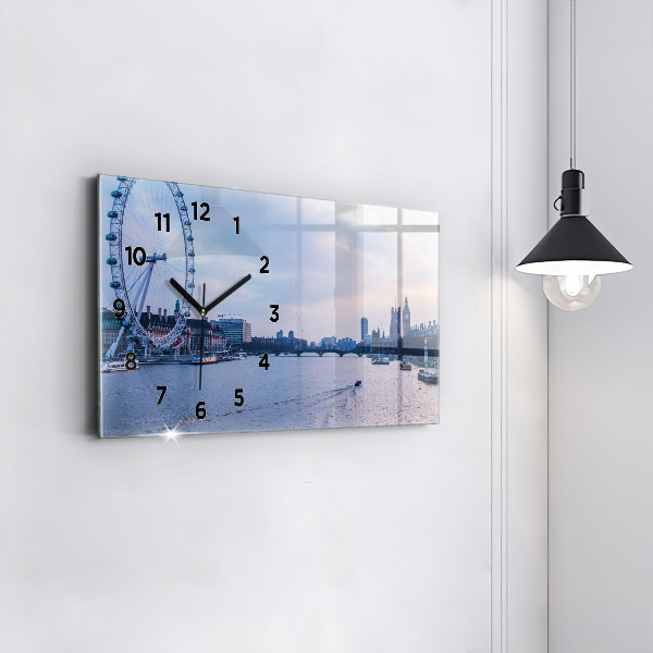 Glass wall clock rectangular London Eye city panorama