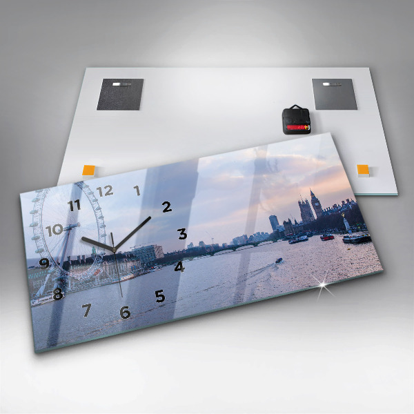 Glass wall clock rectangular London Eye city panorama