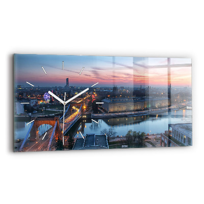 Glass wall clock rectangular Wroclaw from a drone