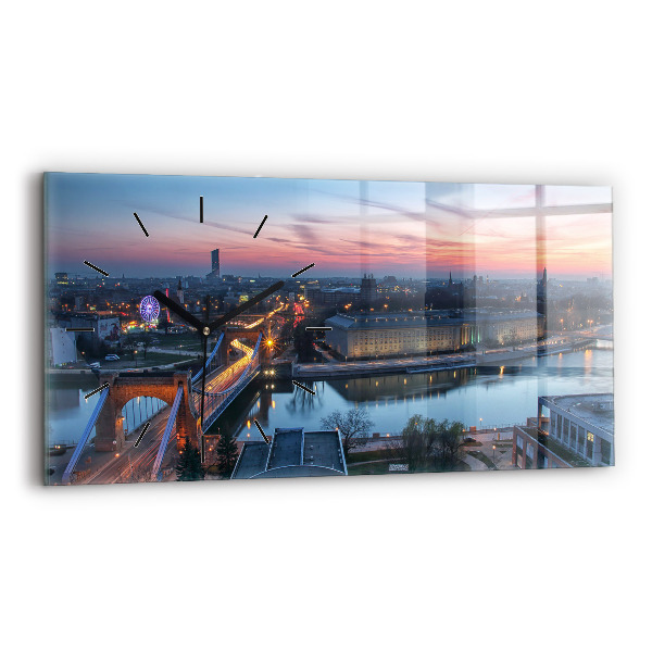 Glass wall clock rectangular Wroclaw from a drone