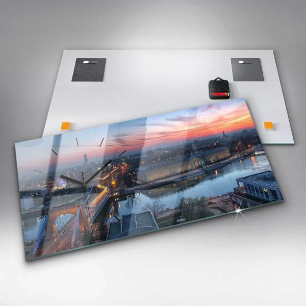 Glass wall clock rectangular Wroclaw from a drone