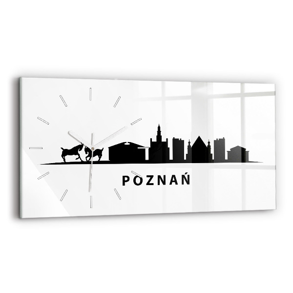 Glass wall clock rectangular Poznan panorama graphics