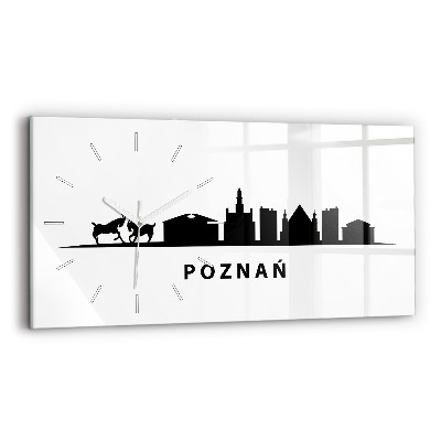 Glass wall clock rectangular Poznan panorama graphics