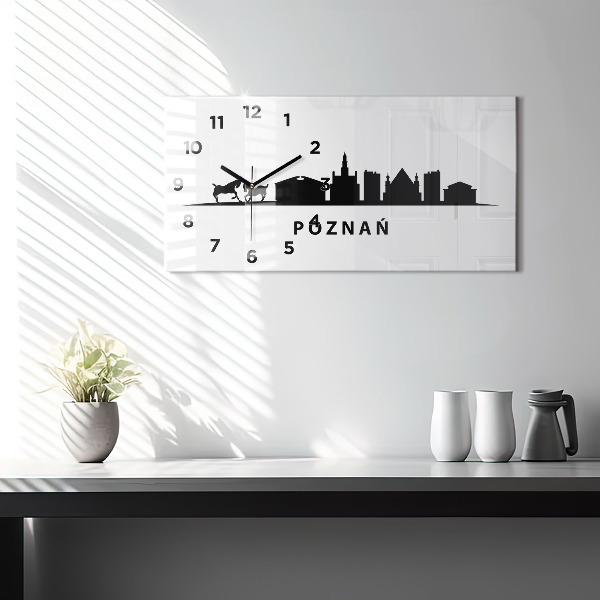 Glass wall clock rectangular Poznan panorama graphics