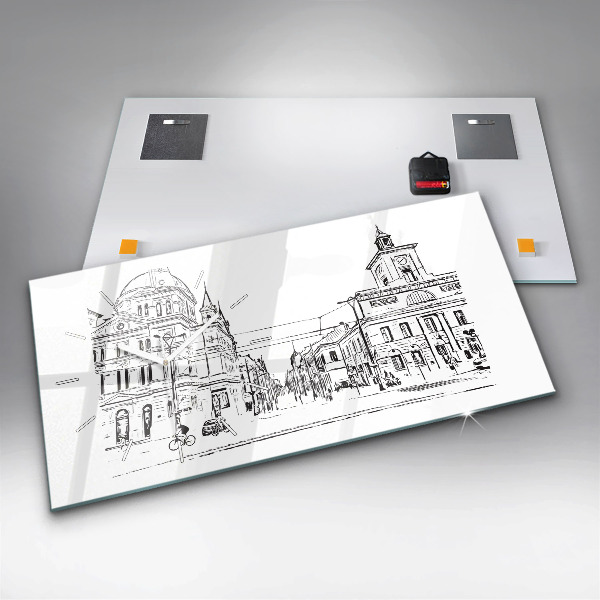 Glass wall clock rectangular Illustration of the city of Poznań