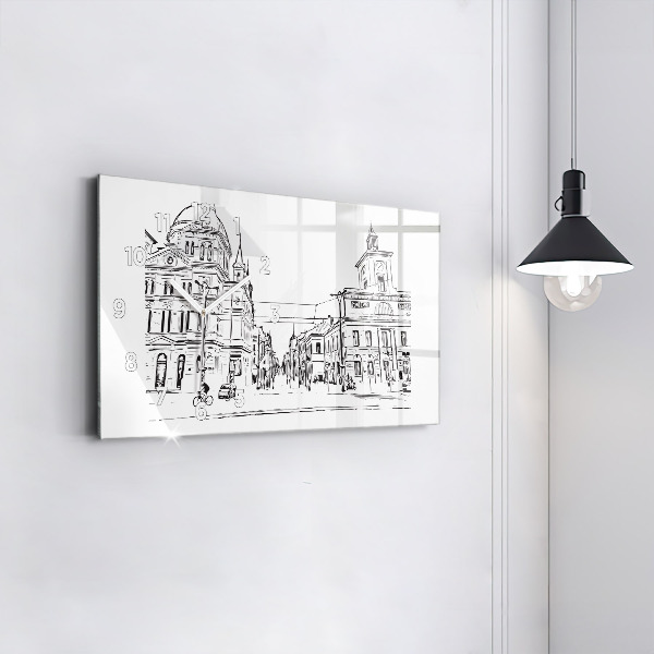 Glass wall clock rectangular Illustration of the city of Poznań