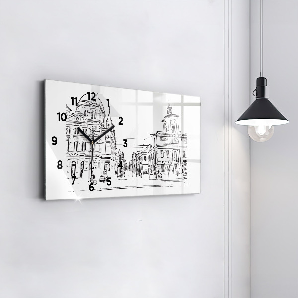 Glass wall clock rectangular Illustration of the city of Poznań