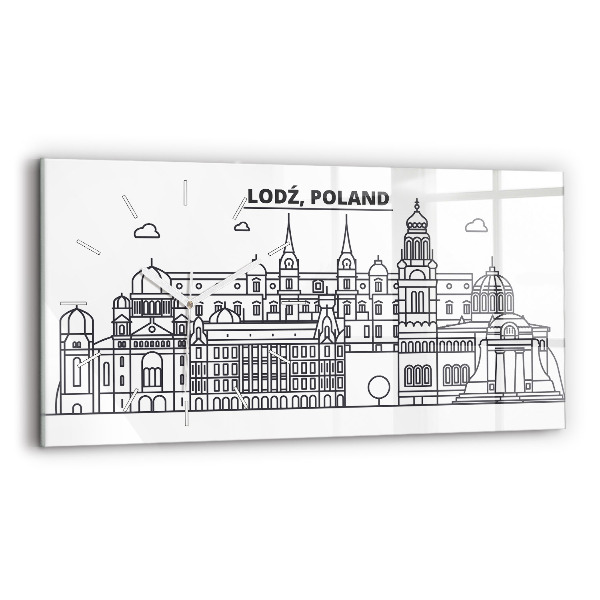 Glass wall clock rectangular Lodz architecture panorama