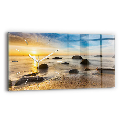 Glass wall clock rectangular Sunrise Baltic Sea