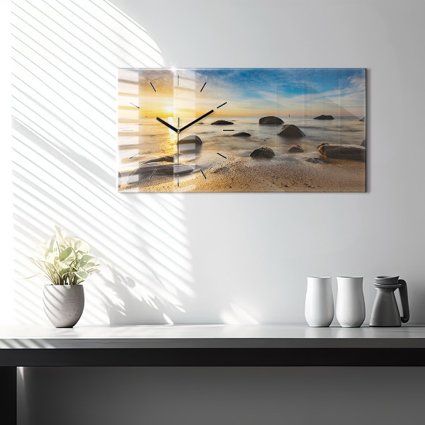 Glass wall clock rectangular Sunrise Baltic Sea