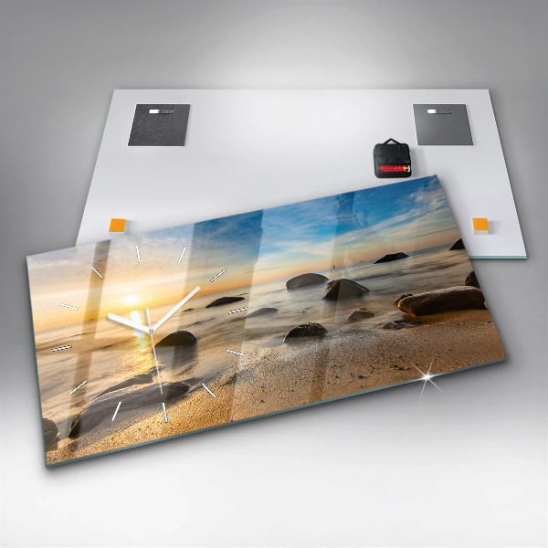 Glass wall clock rectangular Sunrise Baltic Sea