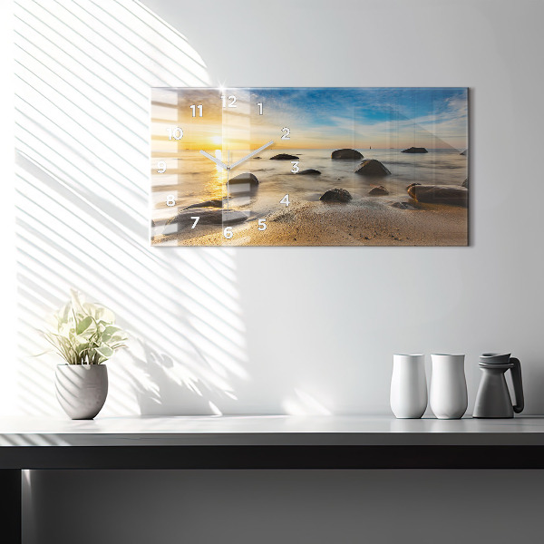 Glass wall clock rectangular Sunrise Baltic Sea