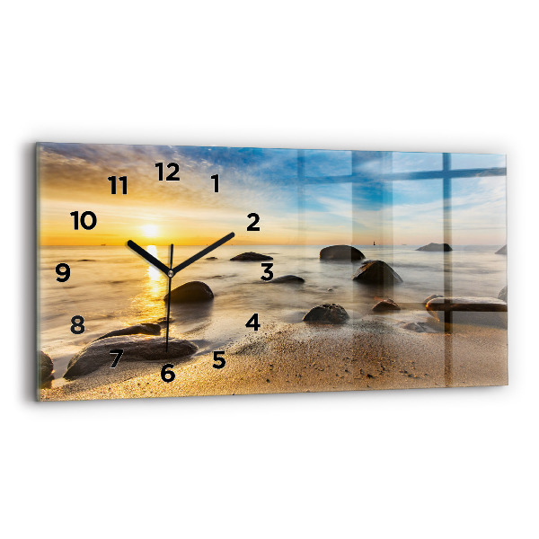 Glass wall clock rectangular Sunrise Baltic Sea