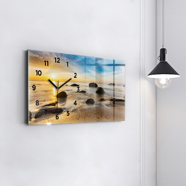 Glass wall clock rectangular Sunrise Baltic Sea