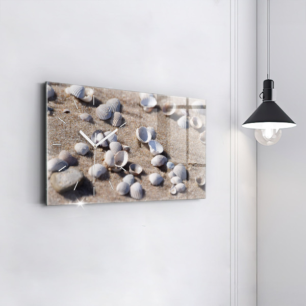 Glass wall clock rectangular Seashells on the beach