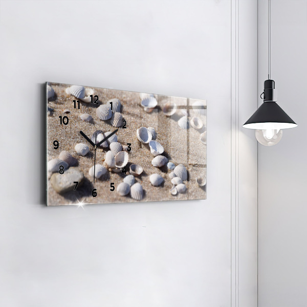 Glass wall clock rectangular Seashells on the beach