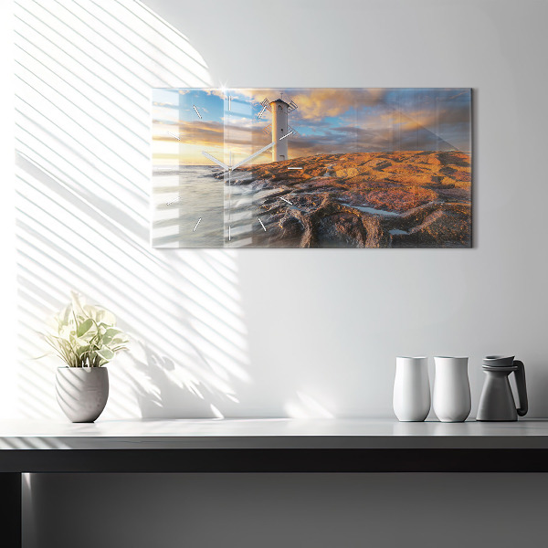 Glass wall clock rectangular The Lighthouse and the Baltic Sea