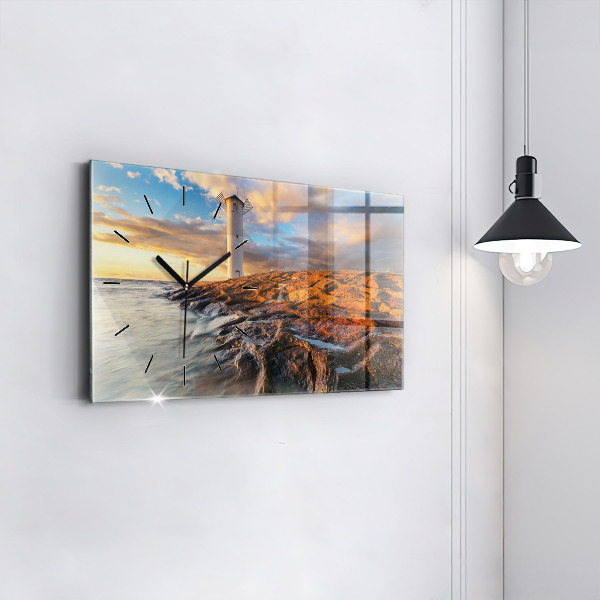 Glass wall clock rectangular The Lighthouse and the Baltic Sea