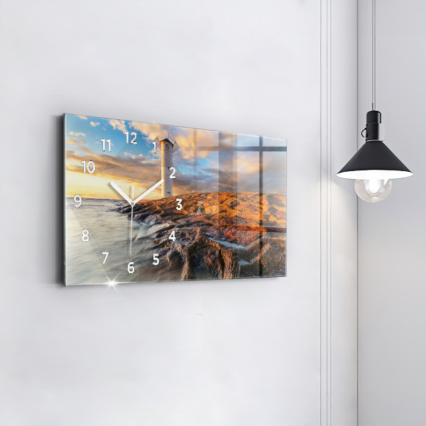 Glass wall clock rectangular The Lighthouse and the Baltic Sea