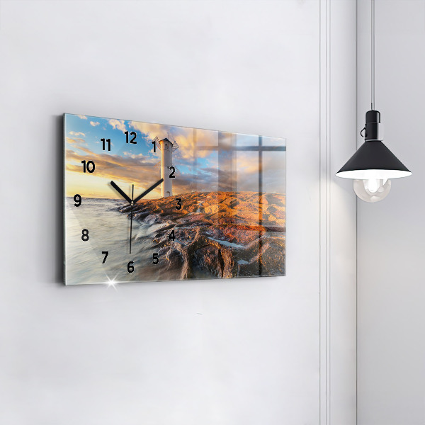 Glass wall clock rectangular The Lighthouse and the Baltic Sea