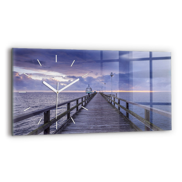 Glass wall clock rectangular Pier on the Baltic Sea